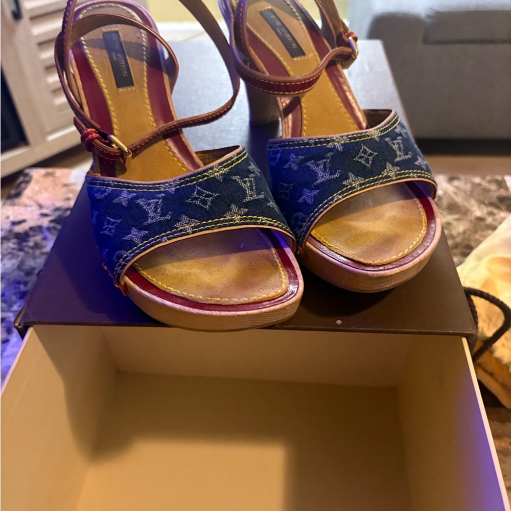Louis Vuitton Denim and Tan Women's Sandals